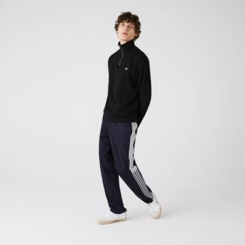 Lacoste Zippered Stand-Up Collar Cotton Sweatshirt Pánské - Mikiny Černé | CZ-dqmvMs